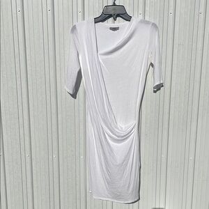 White Asymmetrical Ruched Sheath Dress